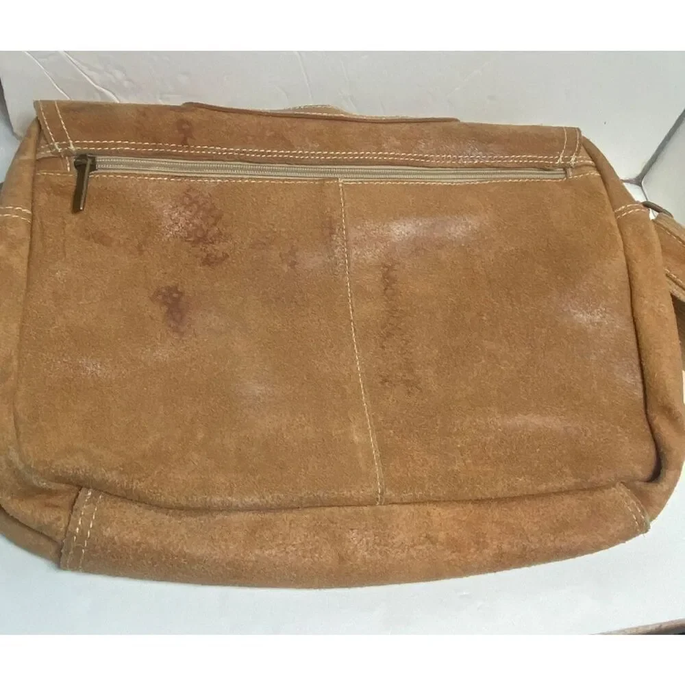 David King Boston Genuine Leather Messenger Bag – Tan Suede – Adjustable Strap